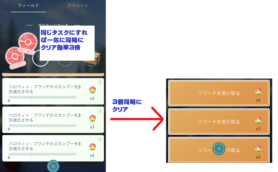 フィールドリサーチを同時にクリアする